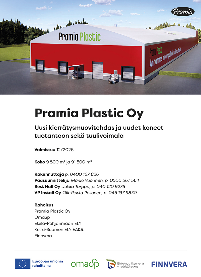 Pramia Plastic rakentaa uuden kierrätysmuovitehtaan Jalasjärven Ilvesjoelle.